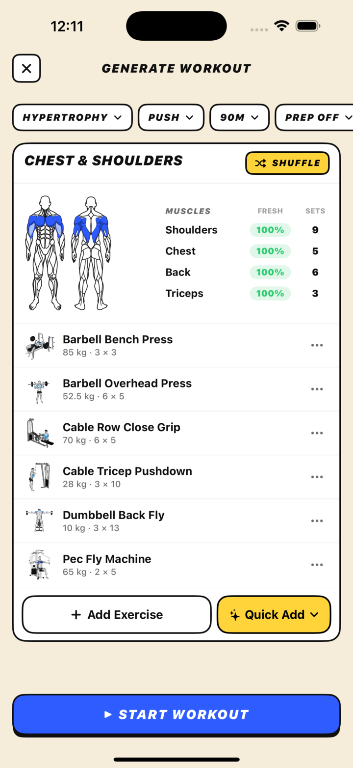 SUUPR smart workout generator