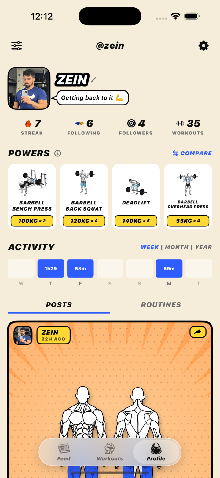 SUUPR profile with PRs and streaks